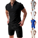 Custom Logo Men Summer Zip Golf Polo Shirt and Shorts Set Wort Casual High Quality Plain Short Track Suits