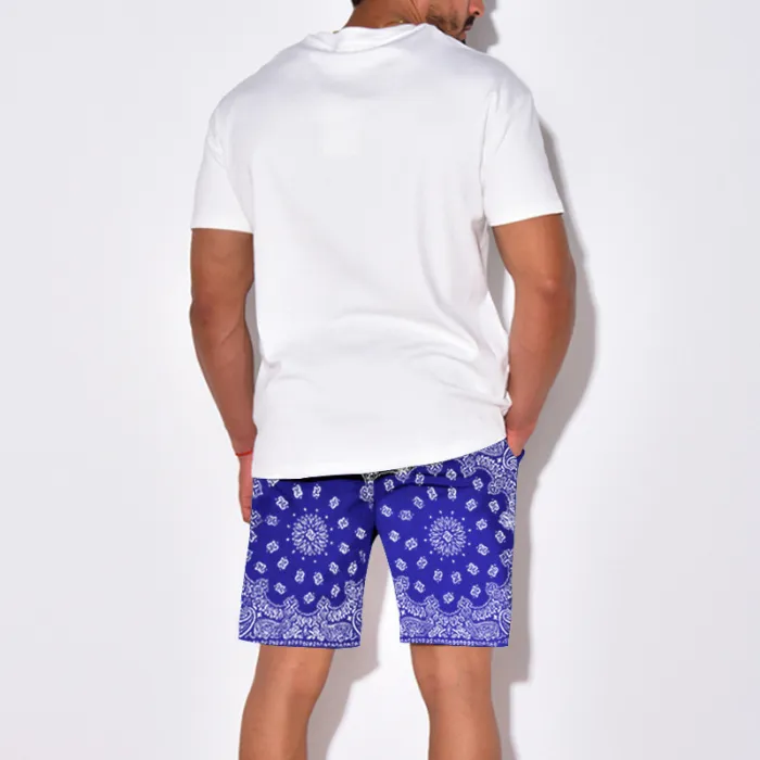 Summer Printed Short Suits Slim Fit Set For Men Sports Plus Size Short Sleeve T-Shirt Crew Neck Casual Joggers Men's Shorts Sets