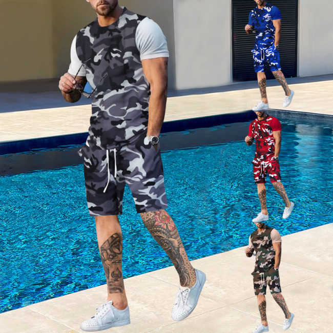 Mens Summer Tracksuit 2 Piece camouflage color Suit T Shirt And Mesh Shorts Set Wear Short Sets T Shirt With Shorts Twin Sets