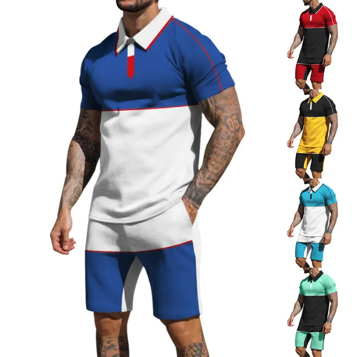 Free Sample 2023 Summer New Custom Men's T-shirt Matching Molor Casual Fashion Short Sleeve Shorts Suit Sports Men's Set
