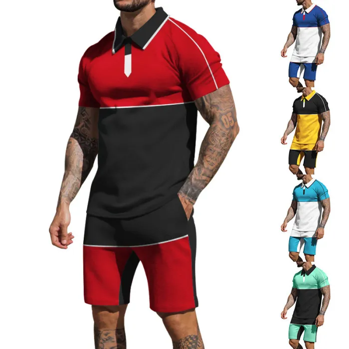 Free Sample 2023 Summer New Custom Men's T-shirt Matching Molor Casual Fashion Short Sleeve Shorts Suit Sports Men's Set