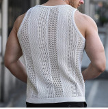 J&H fashion 2023 Summer hollow out knit tank top men muscle shirts t shirts sleeveless men's vest gym fitness wear
