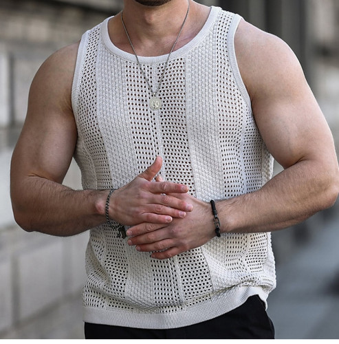 J&H fashion 2023 Summer hollow out knit tank top men muscle shirts t shirts sleeveless men's vest gym fitness wear