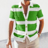 2023 fashion casual loose comfortable plaid short-sleeved blouse men's shirts summer cardigan beach wear