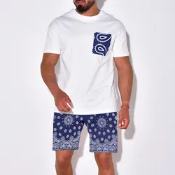 Summer Printed Short Suits Slim Fit Set For Men Sports Plus Size Short Sleeve T-Shirt Crew Neck Casual Joggers Men's Shorts Sets
