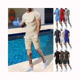 Ins Summer Men's 2 Piece Outfits Muscle Fitness Long-Sleeved T-shirt Pants Suit Sports Casual Street wears Set Custom logo