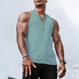 Men's Summer Sports Leisure Elastic Vertical Strip Round Neck Sleeveless T Vest Sleeveless Breathable Workout Tank Top