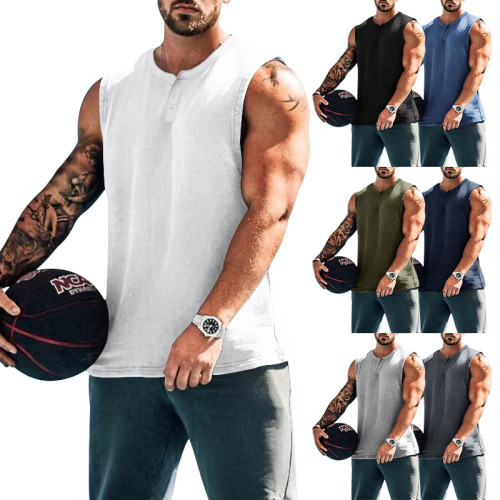 2023 Summer men's sports basketball vest large size round neck loose sleeveless T-shirt men's vest