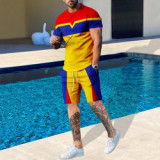 Custom Logo Summer t Shirt Shorts Suit Color Block t shirt and short Sweatwear set for men  Casual Breathable set