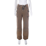 BOYI 2023 Hot Sell INS Style Denim Jeans High Waist Pockets Tight Long Cargo Pants Women