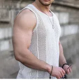 J&H fashion 2023 Summer hollow out knit tank top men muscle shirts t shirts sleeveless men's vest gym fitness wear