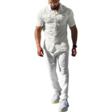 Summer New Men's Linen Short-Sleeved Shirt Suit Loose Casual Cotton Linen T-Shirt Cardigan And Trousers Sets