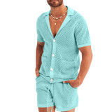 Men's Sexy Hollow Perspective Shorts Set Cool Casual Thin Outerwear Summer Short-sleeved Shorts Set New