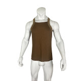J&H fashion 2023 plus size men's vests solid color ribbed tank top men summer slim fit abrigos para hombres