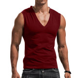 J&H fashion 2023 plus size  Men's summer V-neck vest solid color casual breathable slim sleeveless T-shirt men's