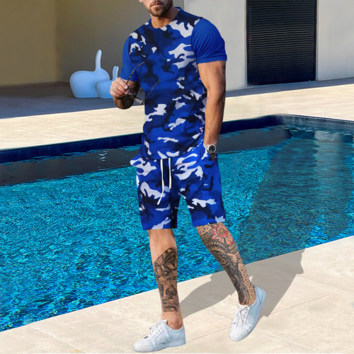 Mens Summer Tracksuit 2 Piece camouflage color Suit T Shirt And Mesh Shorts Set Wear Short Sets T Shirt With Shorts Twin Sets