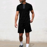 High quality summer wear custom mens short sleeve with side striped t shirt with matching shorts twin sets