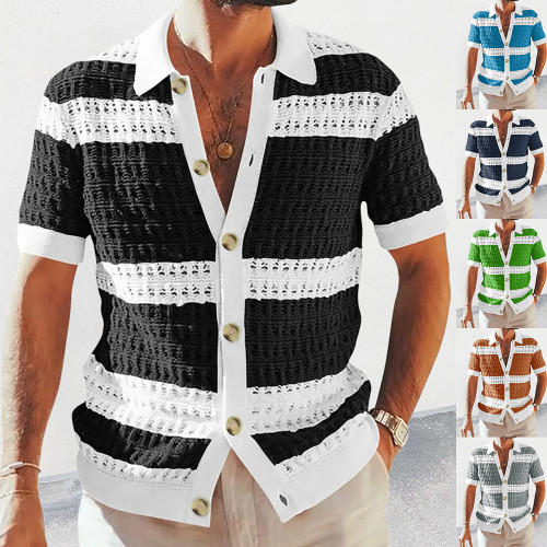 2023 fashion casual loose comfortable plaid short-sleeved blouse men's shirts summer cardigan beach wear