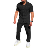 Summer New Men's Linen Short-Sleeved Shirt Suit Loose Casual Cotton Linen T-Shirt Cardigan And Trousers Sets