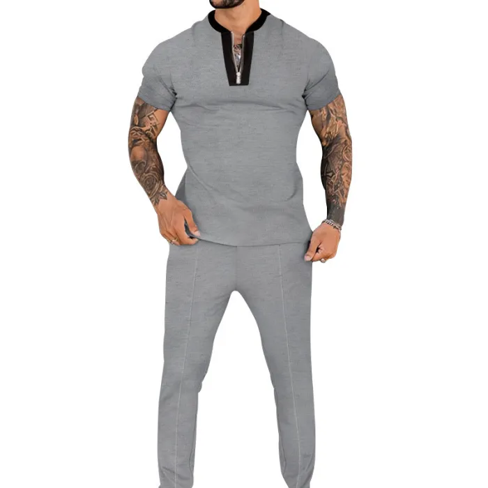 Summer Outfit Polo Zip Full Set Cotton Track Suits Men Clothes Jogger Sport Wear Top And Trousers Golf Street 2 Pieces Sets