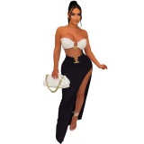 new arrivals strapless high slit 2 piece skirt set women's summer sets