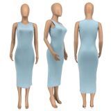 G8160-new arrivals 2023 wholesale sleeveless solid color dress women summer dresses