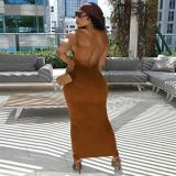 B5255-women clothes summer halter backless maxi dress ladies party sleeveless tight dress