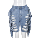 Summer sexy high waist ripped tassel denim short jean short pants