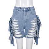 Summer sexy high waist ripped tassel denim short jean short pants