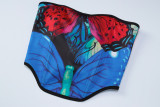 2412 Butterfly Tie Dye Print High Waist Crop Top Corset Skirt Women'S Sets Summer Casual Evening Vacation Beach Lady Clothes