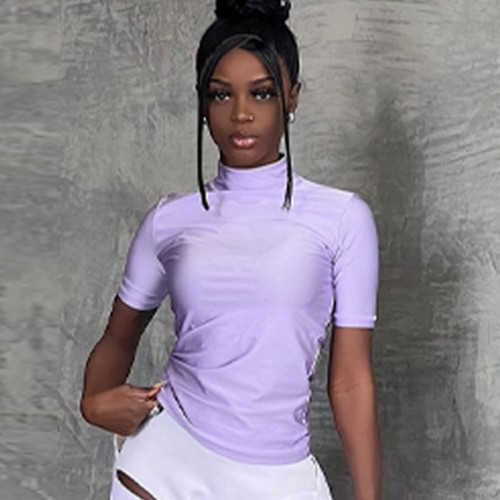 Lagerfe 2354 Solid Short Sleeve Crop Top T Shirt Casual Streetwear 2023 New Summer Party Club Wholesale Women Clothes