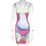 B2561-Fashionable bodycon dress for women sleeveless printed mini dress