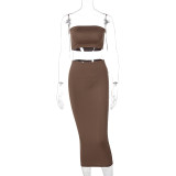 Lagerfe Sleeveless Tube Crop Top Midi Skirt 2 Two Piece Set Summer Elegant Trending 2021 New Arrivals Women Fashion Clothing