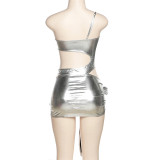 2023 spring summer new one-piece nightclub fashion bright color cut out sexy short skirt suit
