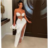 new arrivals strapless high slit 2 piece skirt set women's summer sets