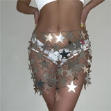 X2021-Hot selling 2023 star sequined hollow out halter crop top summer sexy two piece skirt set