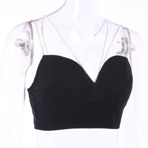 2023 New Arrived Women's Spaghetti Strap Sexy Tops Corset Bustier Tank Crop Tops Short Nightclub Candy Colors Chain Bustier