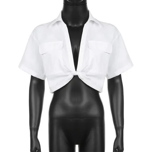 L0544-2023 new arrivals crop tops for women wholesale turn down neck white ladies blouses