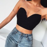2023 New Arrived Women's Spaghetti Strap Sexy Tops Corset Bustier Tank Crop Tops Short Nightclub Candy Colors Chain Bustier