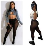 Sexy Sheer Mesh Long Pants Women See Through Party Club wear Summer Elastic Waist Tight Bottom Street wear Clothing