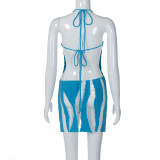 X1362 - women sexy see through hollow out halter sleeveless backless plain bandage short mini dress