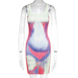 B2561-Fashionable bodycon dress for women sleeveless printed mini dress