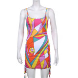 Character High Street Dress Unique Asymmetrical Print Hollow Out One Piece Outfits With Oversleeve Female Clubwear
