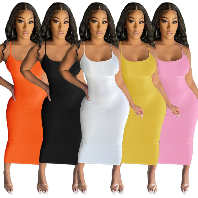 Wholesale summer sexy fashion ribbed bodycon dress sleeveless casual midi dresses women