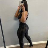 Summer women's new sexy backless sleeveless hanging neck high waist tight sports bodybuilding jumpsuit