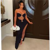 new arrivals strapless high slit 2 piece skirt set women's summer sets