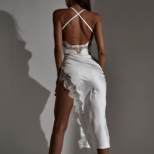 Party Club Backless sexy Bodycon Straps mini silk and lace slip dress