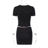 2333 Tie Dye Print O Necl Short Sleeve Hig Waist Crop Top Mini Skirt Women'S Sets 2023 Summer Evening Streetwear Casual Clothes