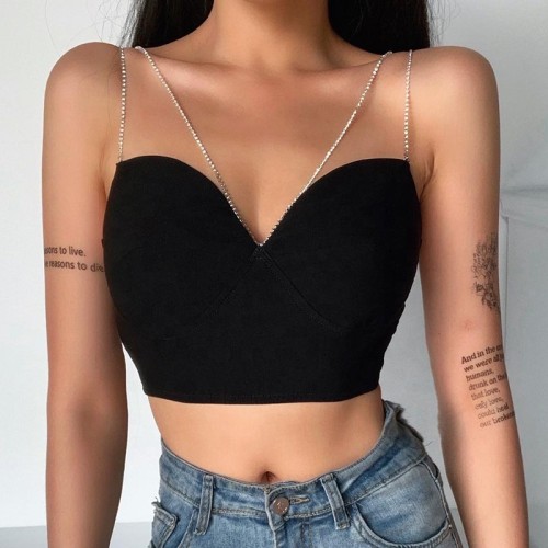 2023 New Arrived Women's Spaghetti Strap Sexy Tops Corset Bustier Tank Crop Tops Short Nightclub Candy Colors Chain Bustier