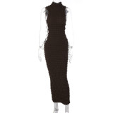 Women 2023 Sexy Fashion Sleeveless Plaid High Quality Elegant Long Dress Side Bandage Maxi Dress